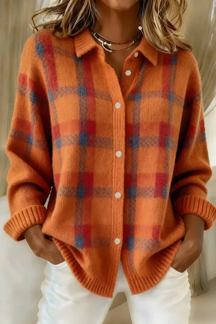 Women's Check Print Button-Front Cardigan