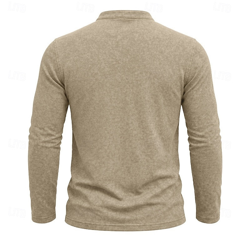 Men's Long Sleeve Henley with Chest Pocket