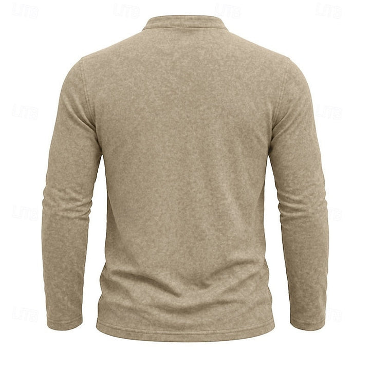Men's Long Sleeve Henley with Chest Pocket