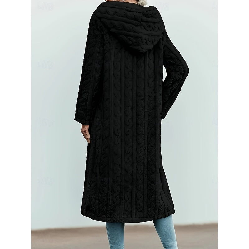 Women's Faux Fur Longline Hooded Coat with Pockets