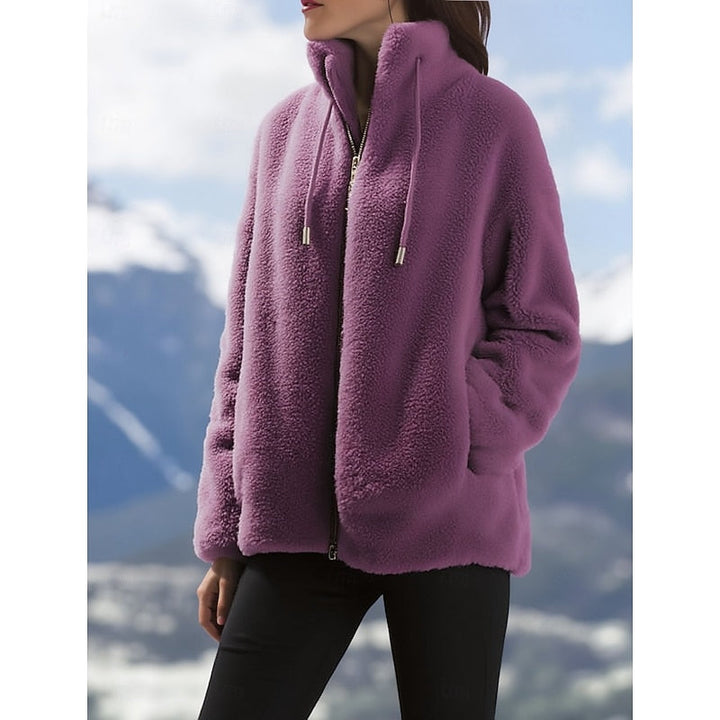 Manteau zippé en polaire pour femme, avec col montant et poches
