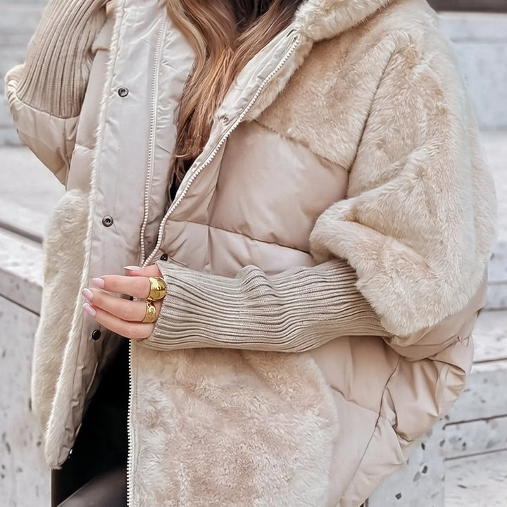 Women's Faux Fur Quilted Puffer Coat with Hood
