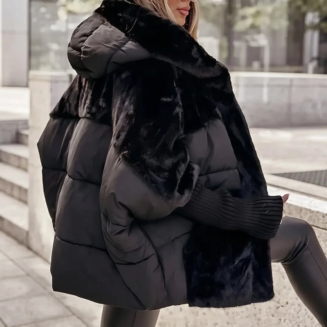 Women's Faux Fur Quilted Puffer Coat with Hood