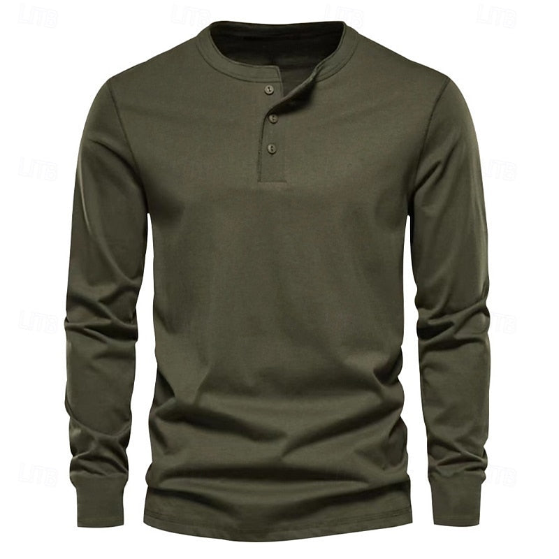 Men's Henley Shirt with Stand Collar Button Placket