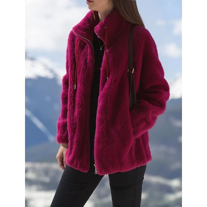 Manteau zippé en polaire pour femme, avec col montant et poches
