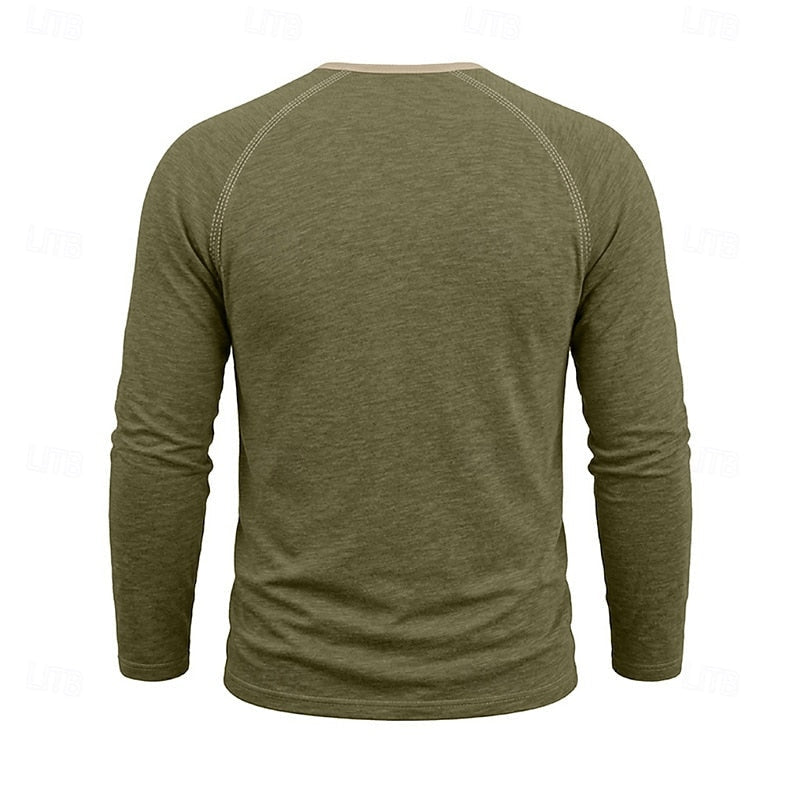 Men's Raglan Sleeve Henley with Contrast Trim
