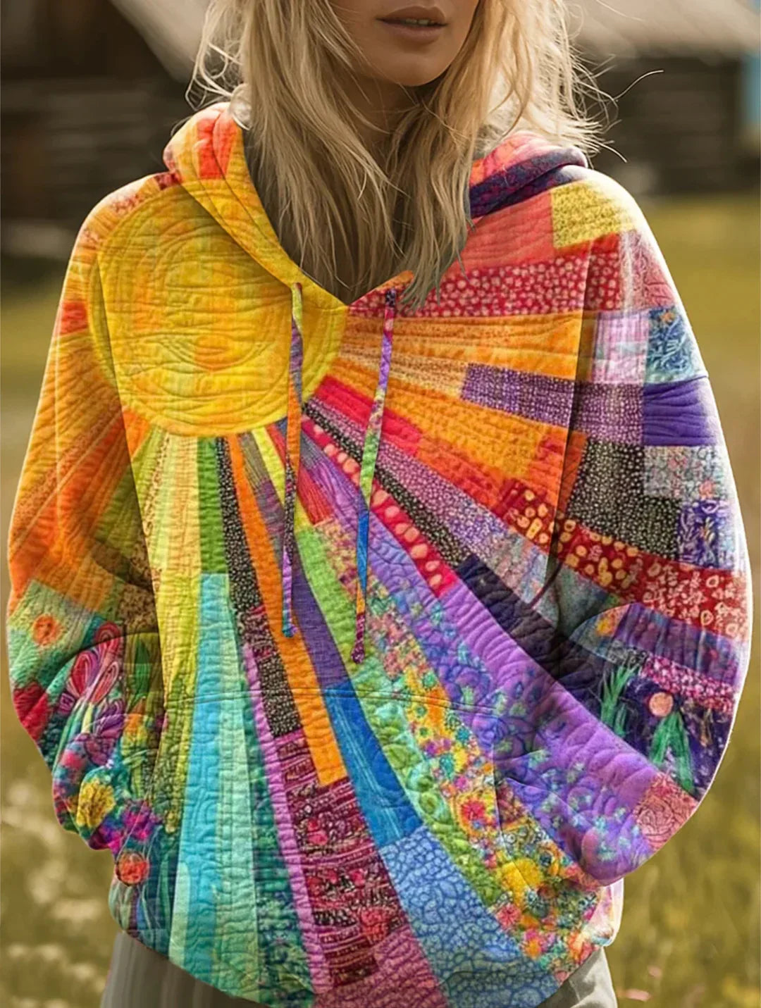 Colourful Patchwork Hooded Sweatshirt