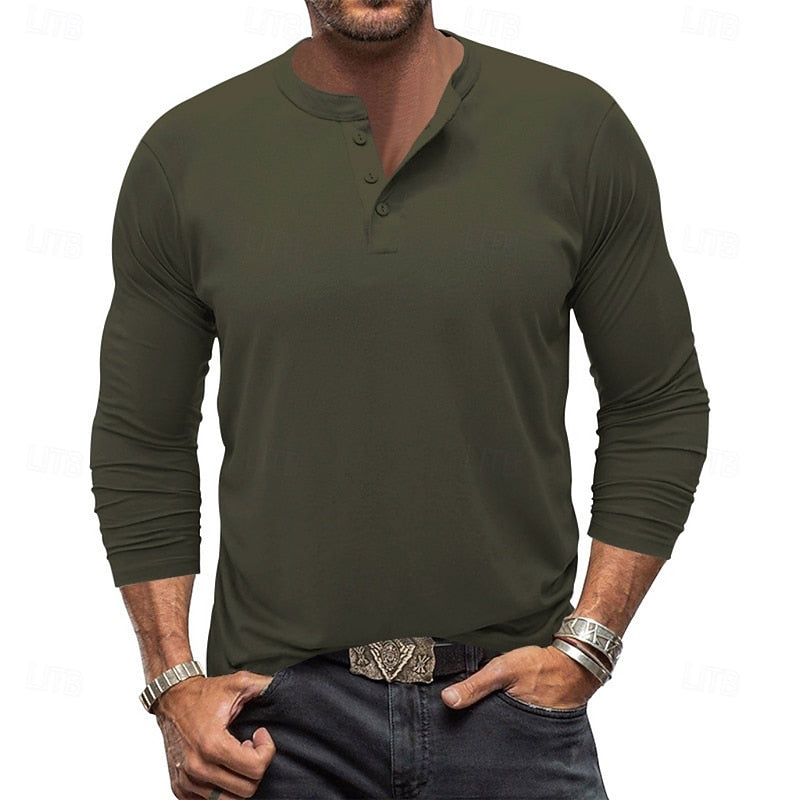 Men's Henley Shirt with Stand Collar Button Placket