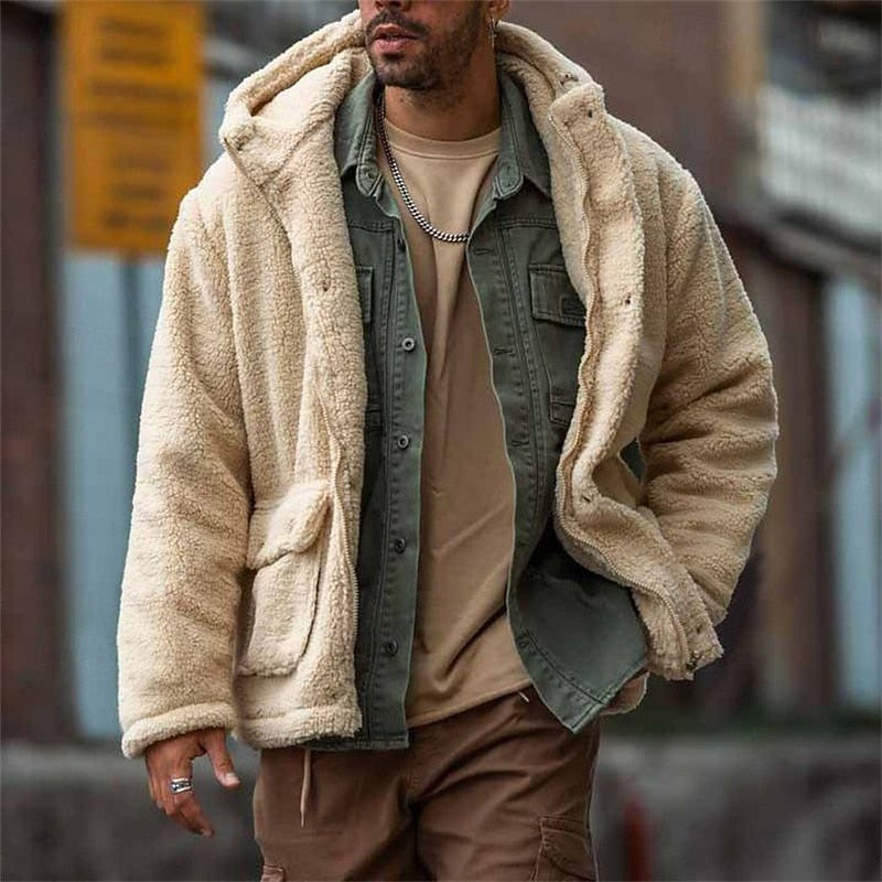 Men's Fleece Hooded Jacket with Pockets in Relaxed Fit
