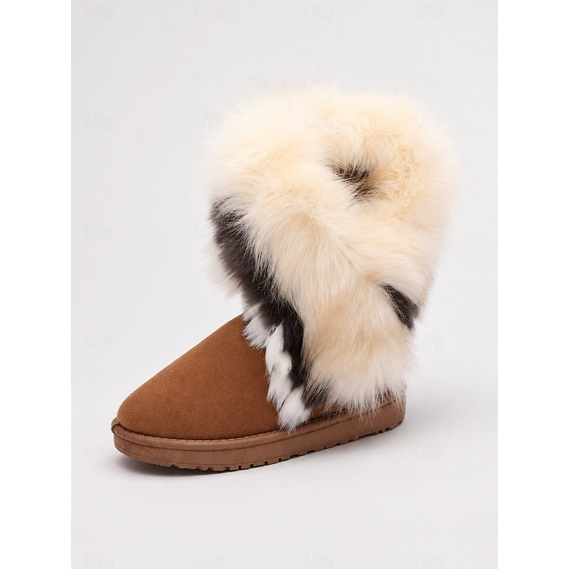 Women's Fur Trim Snow Boots with Pull-On Design