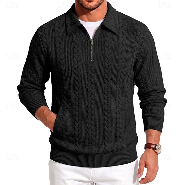 Men's Cable Knit Quarter-Zip Jumper with Collar