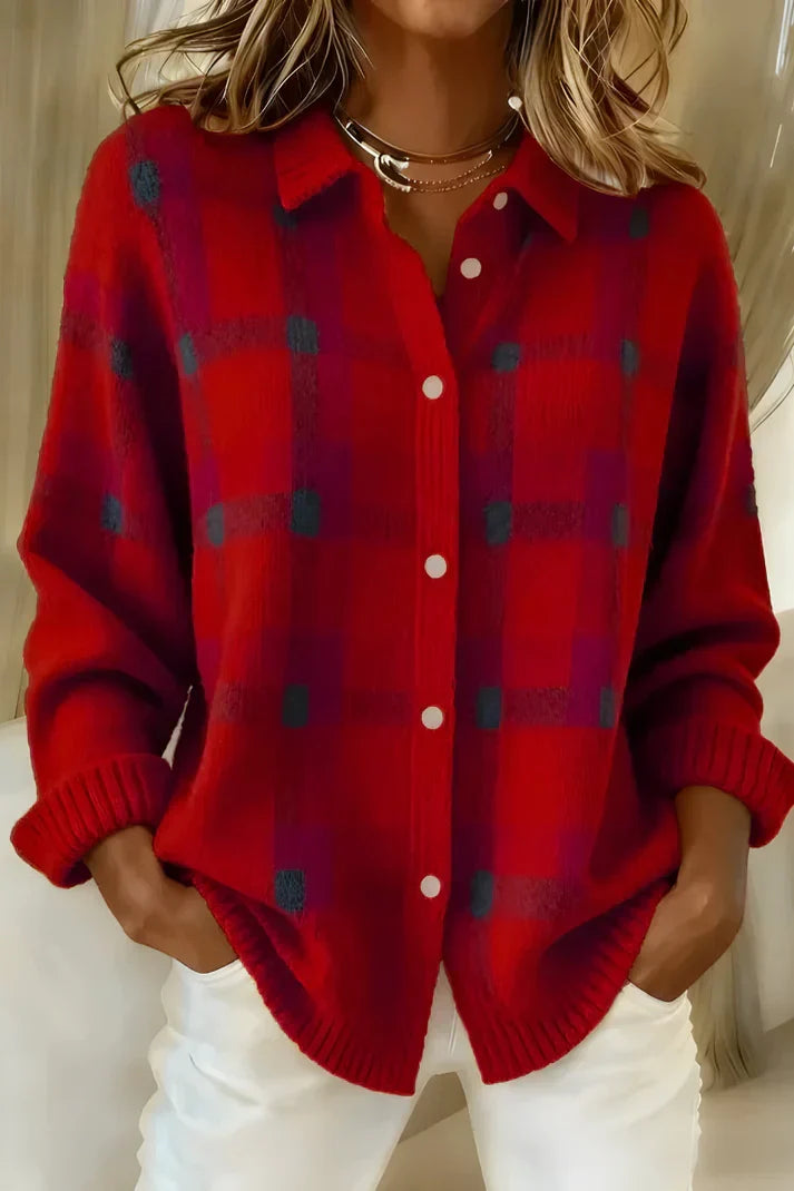 Women's Check Print Button-Front Cardigan