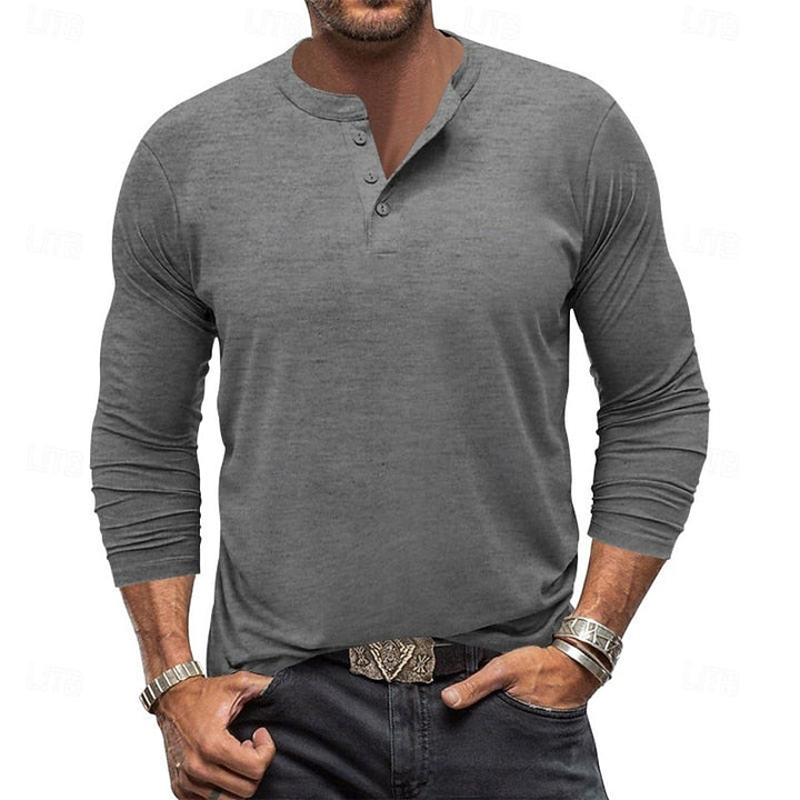 Men's Henley Shirt with Stand Collar Button Placket