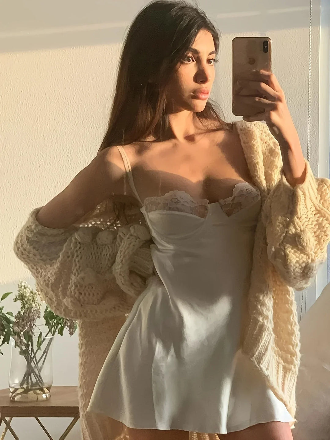 Women's Satin Lace-Trim Slip Dress