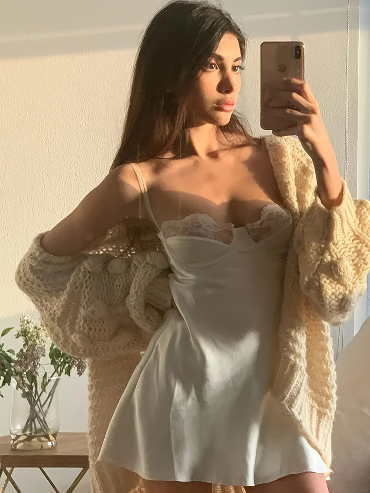 Women's Satin Lace-Trim Slip Dress