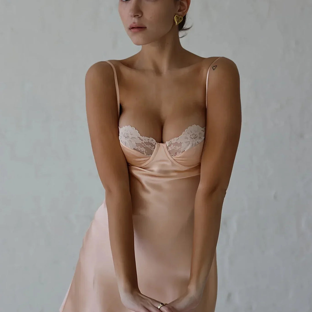 Women's Satin Lace-Trim Slip Dress