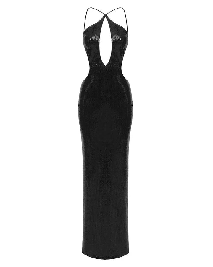 Women's Sequin Cut-Out Halterneck Party Maxi Dress