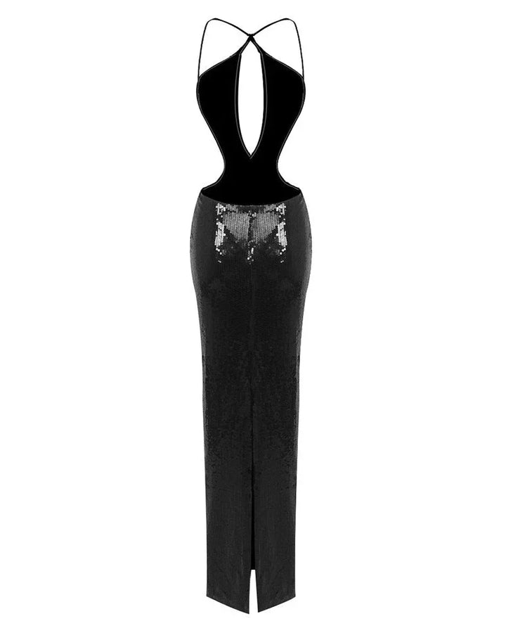 Women's Sequin Cut-Out Halterneck Party Maxi Dress