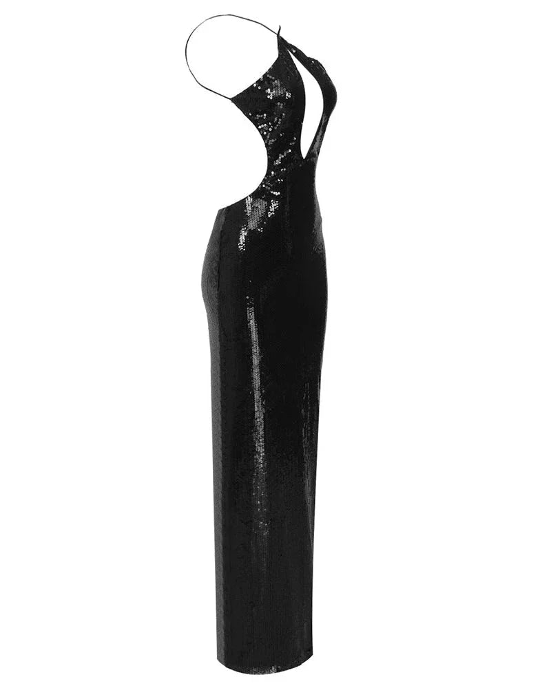 Women's Sequin Cut-Out Halterneck Party Maxi Dress
