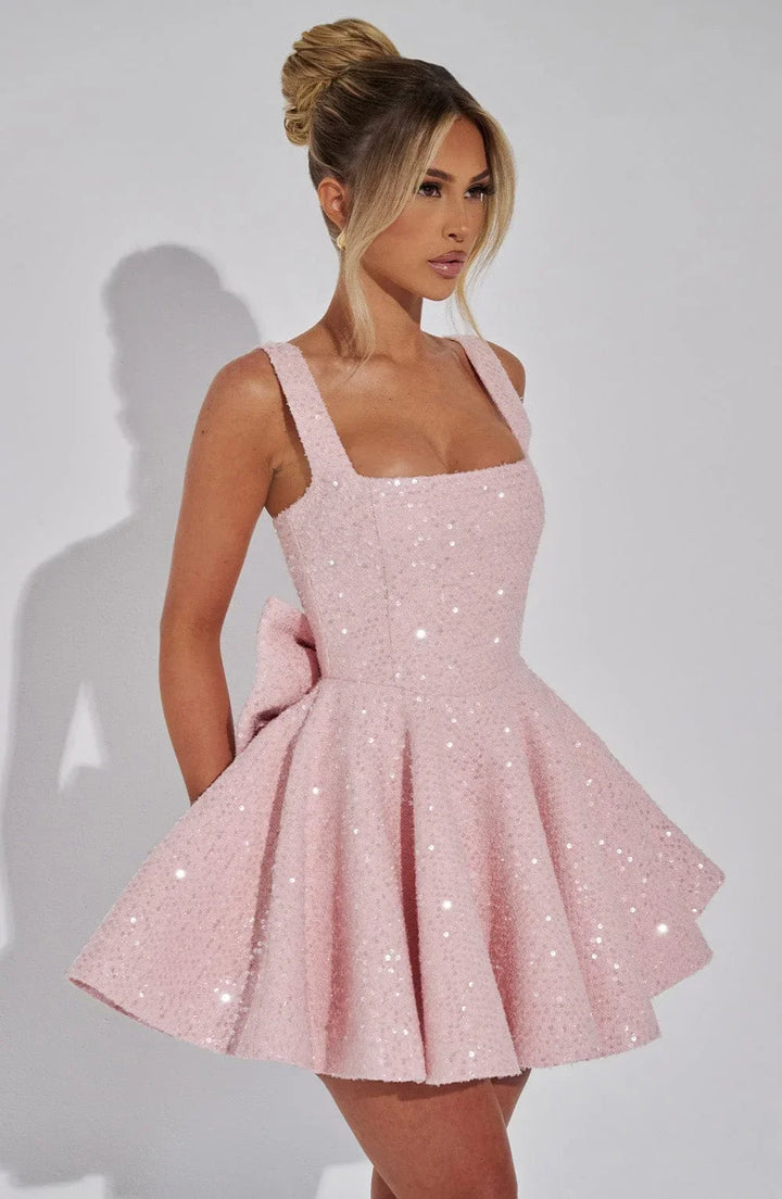 Women's Sequin Skater Dress with Bow Detail
