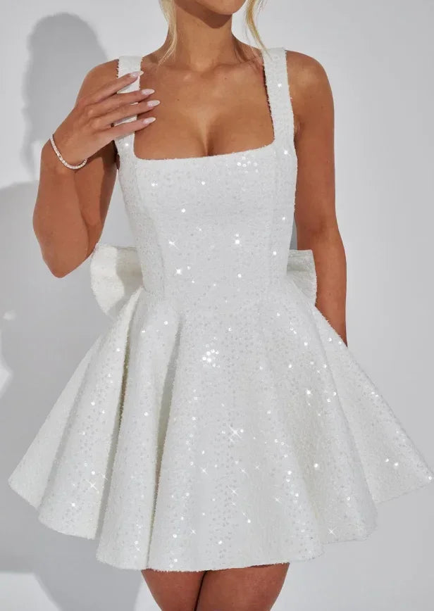 Women's Sequin Skater Dress with Bow Detail