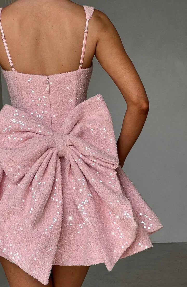 Women's Sequin Skater Dress with Bow Detail