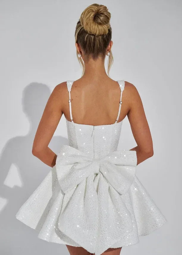 Women's Sequin Skater Dress with Bow Detail