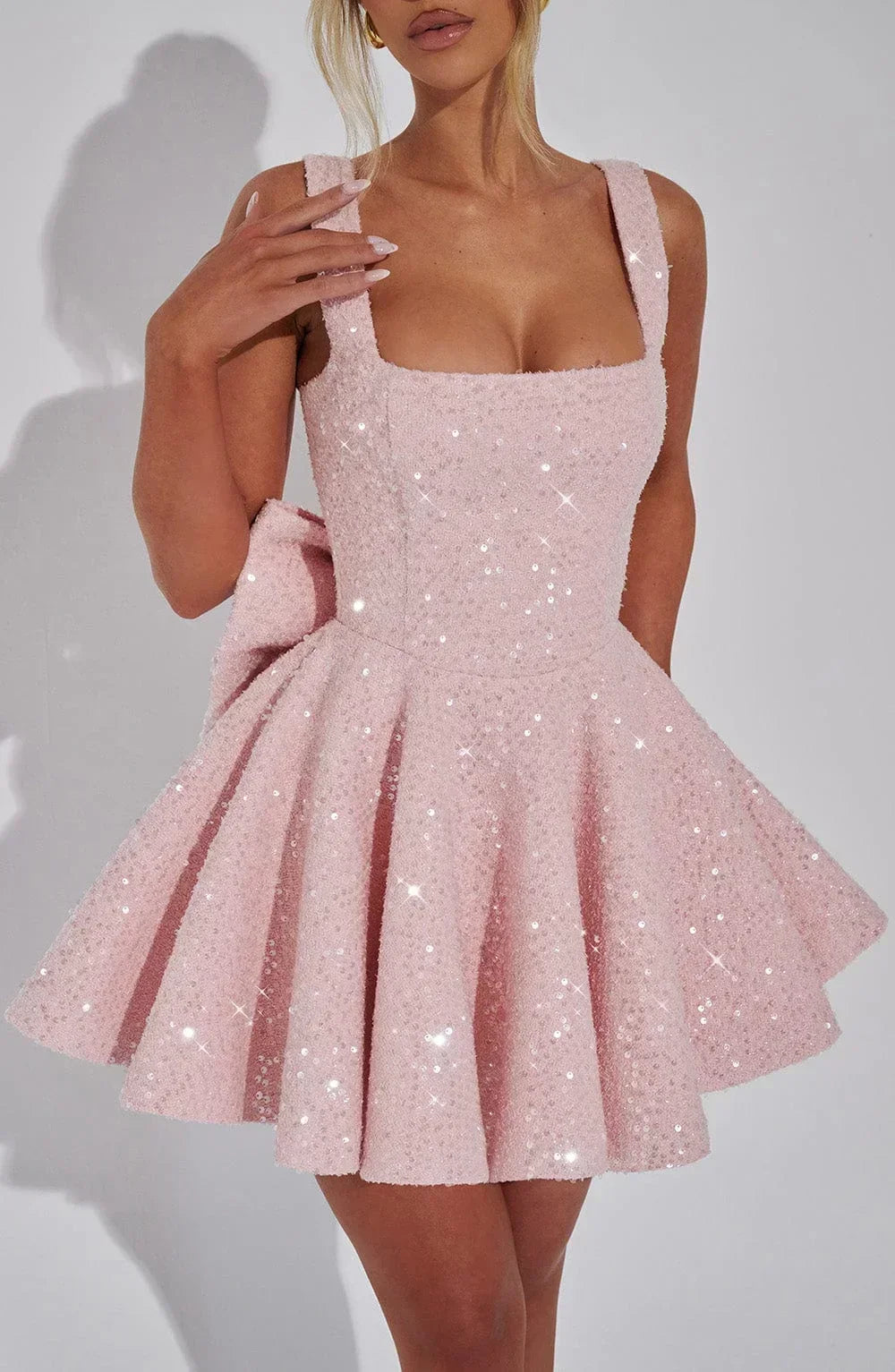 Women's Sequin Skater Dress with Bow Detail
