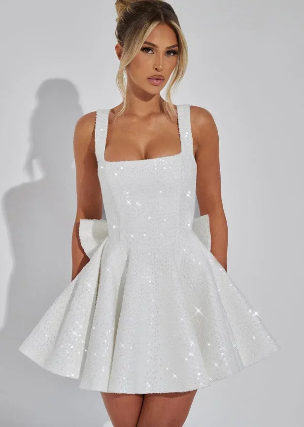 Women's Sequin Skater Dress with Bow Detail