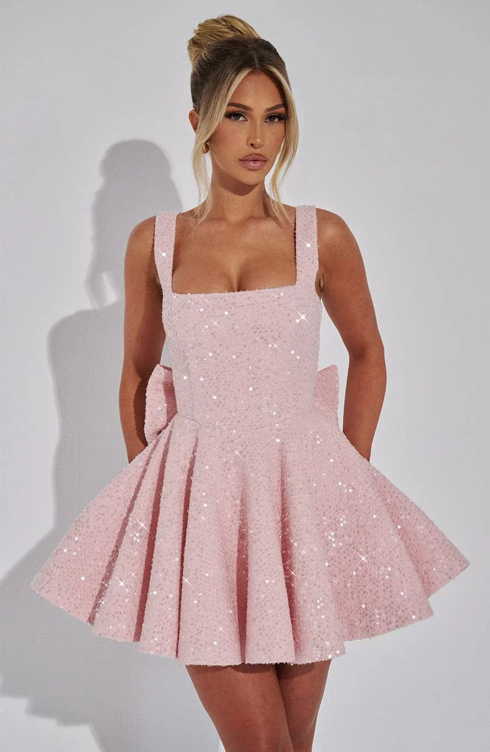 Women's Sequin Skater Dress with Bow Detail