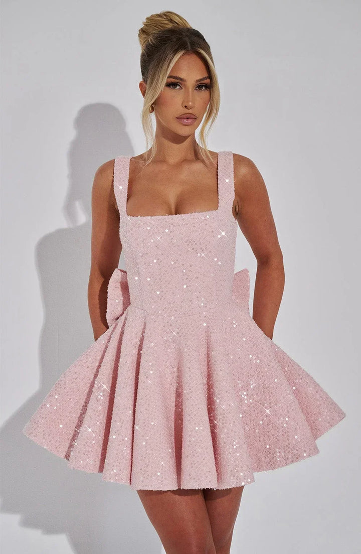 Women's Sequin Skater Dress with Bow Detail
