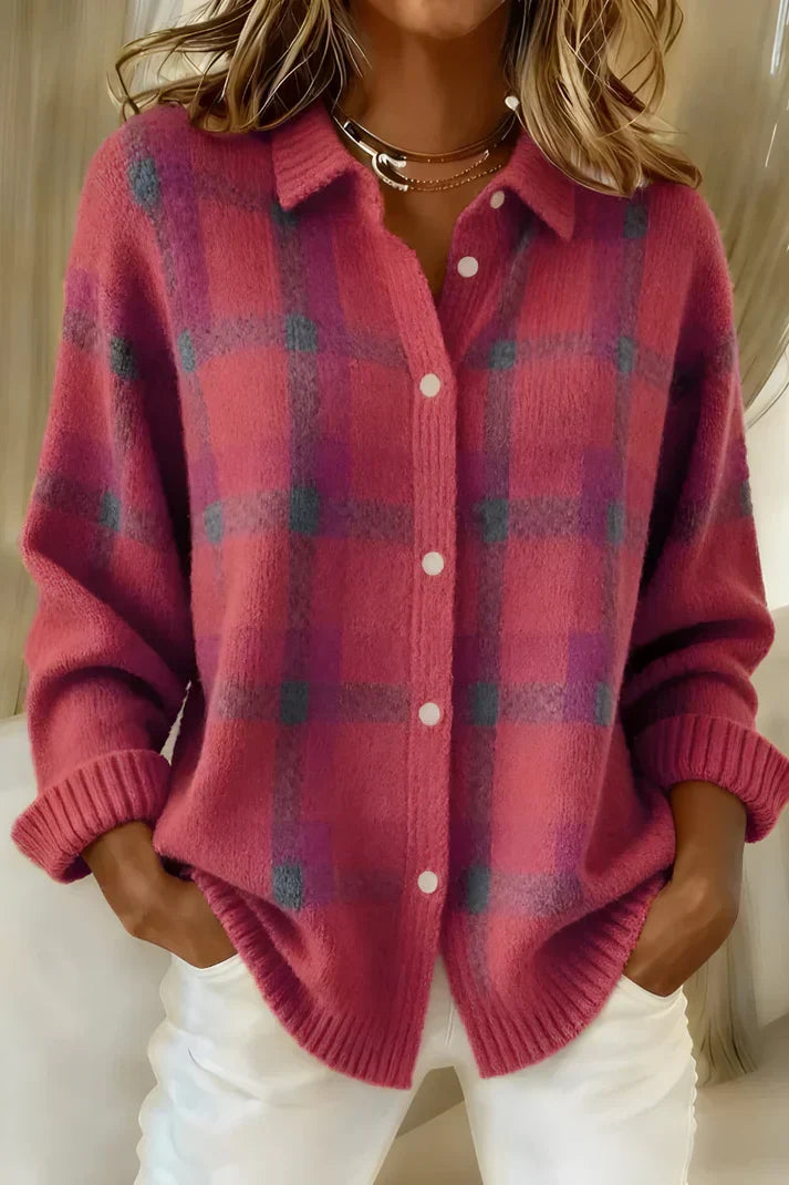 Women's Check Print Button-Front Cardigan