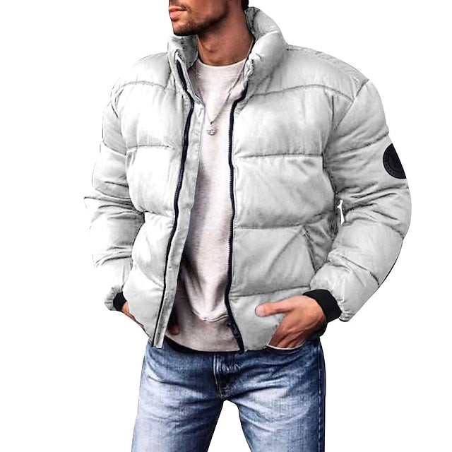 Men's Quilted Puffer Jacket with Stand Collar