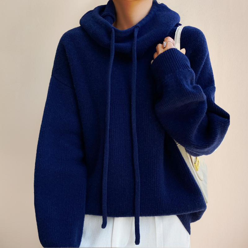 Women's Chunky Knit Hooded Jumper with Drawstring Hood
