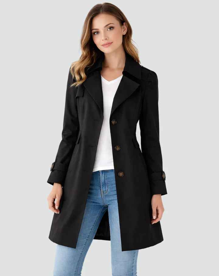 Women's Single-Breasted Trench Coat with Notch Lapel
