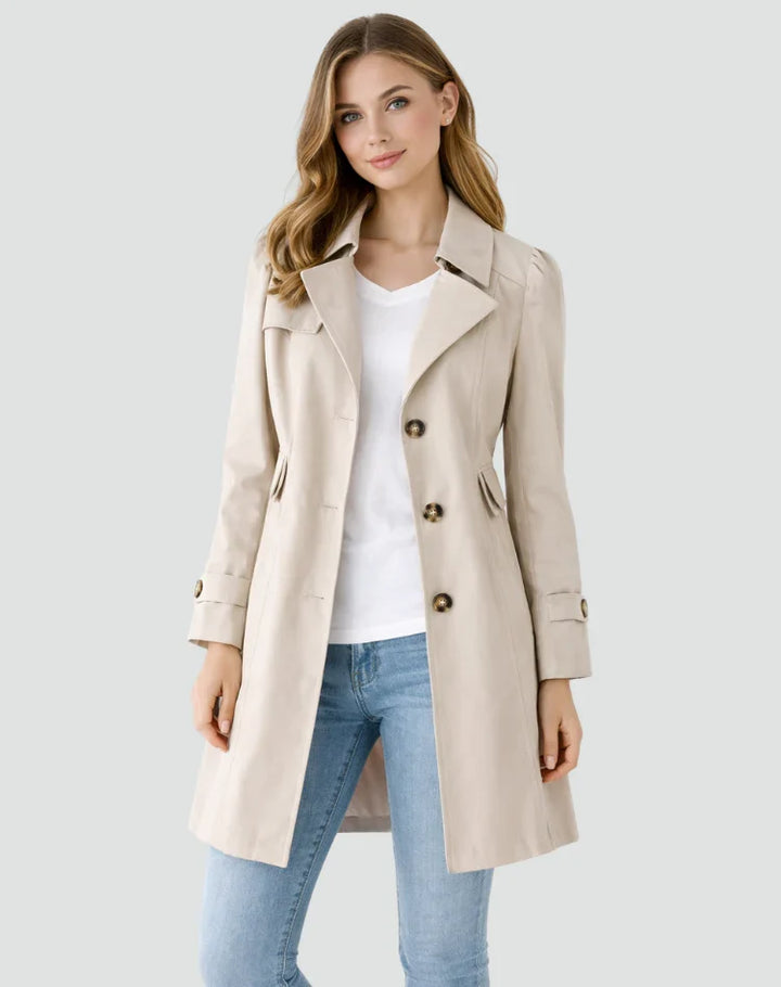 Women's Single-Breasted Trench Coat with Notch Lapel