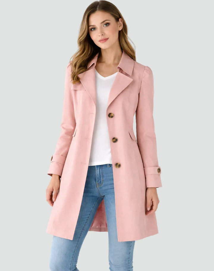 Women's Single-Breasted Trench Coat with Notch Lapel