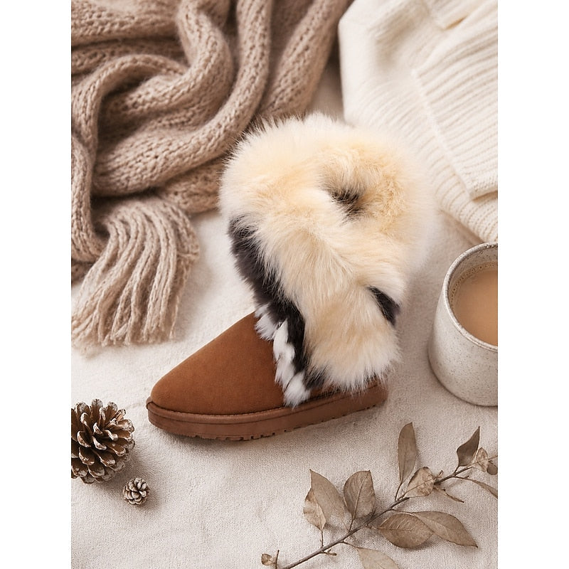 Women's Fur Trim Snow Boots with Pull-On Design