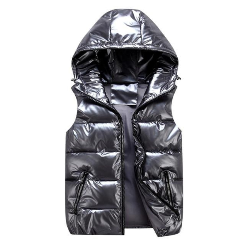 Sleeveless Hooded Zip-Up Jacket - Gray