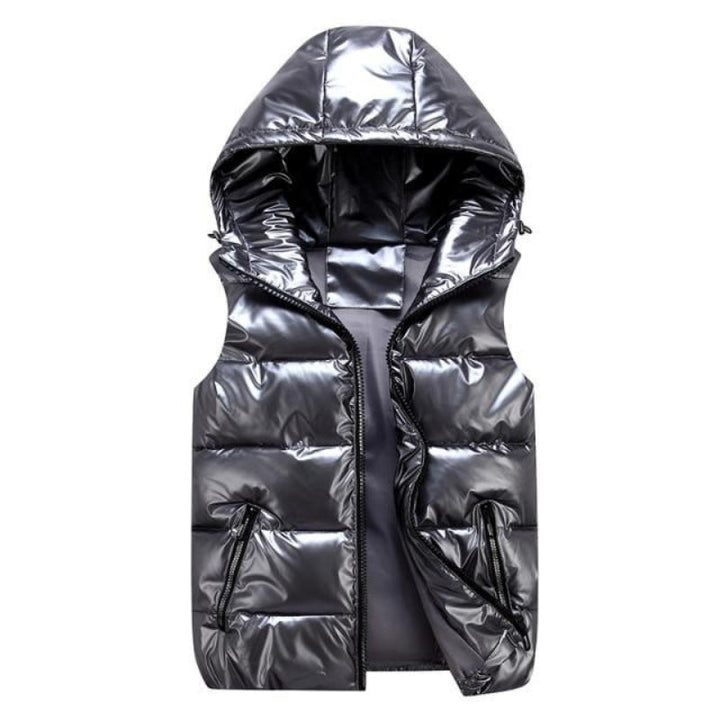Sleeveless Hooded Zip-Up Jacket - Gray
