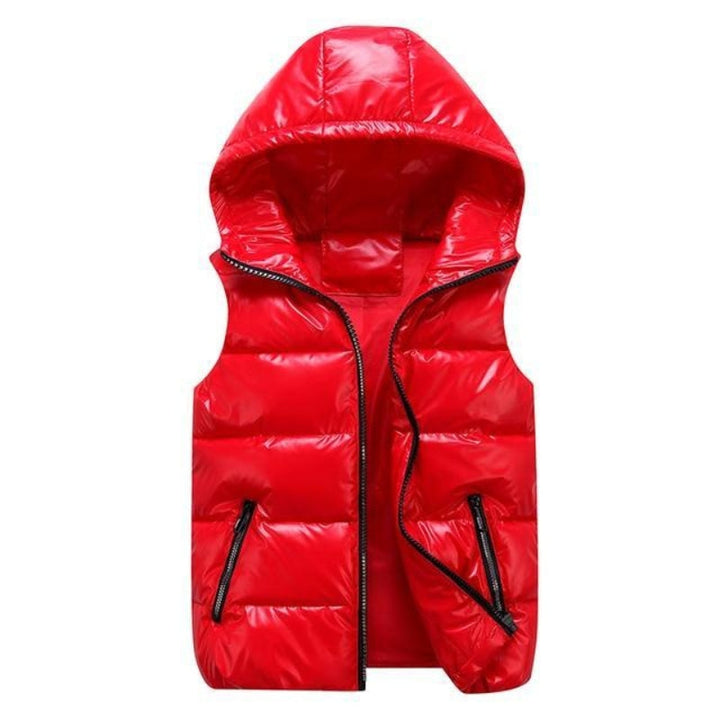Sleeveless Hooded Zip-Up Jacket - Red