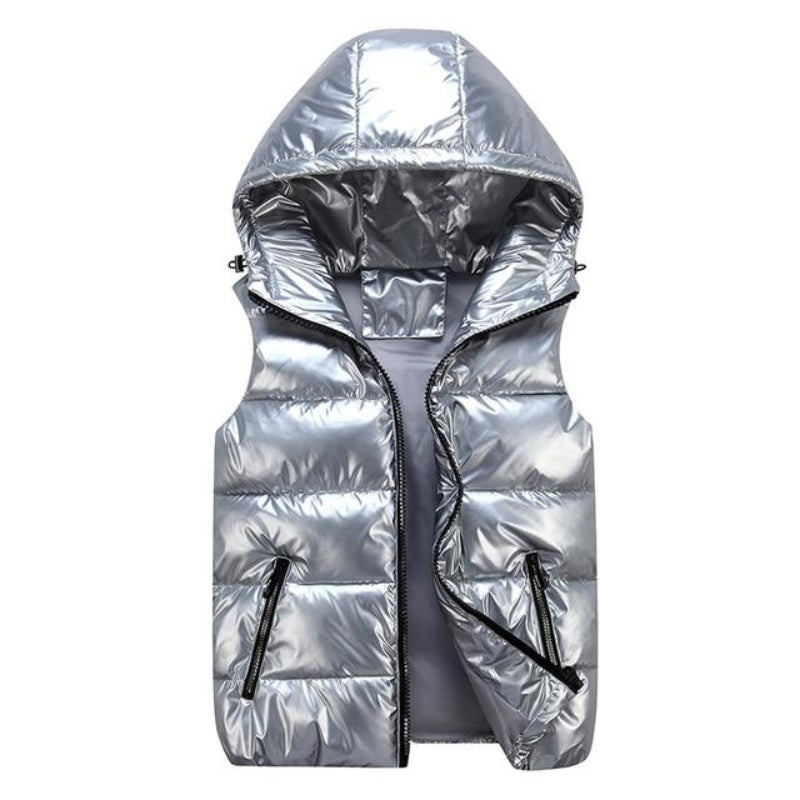 Sleeveless Hooded Zip-Up Jacket - Silver