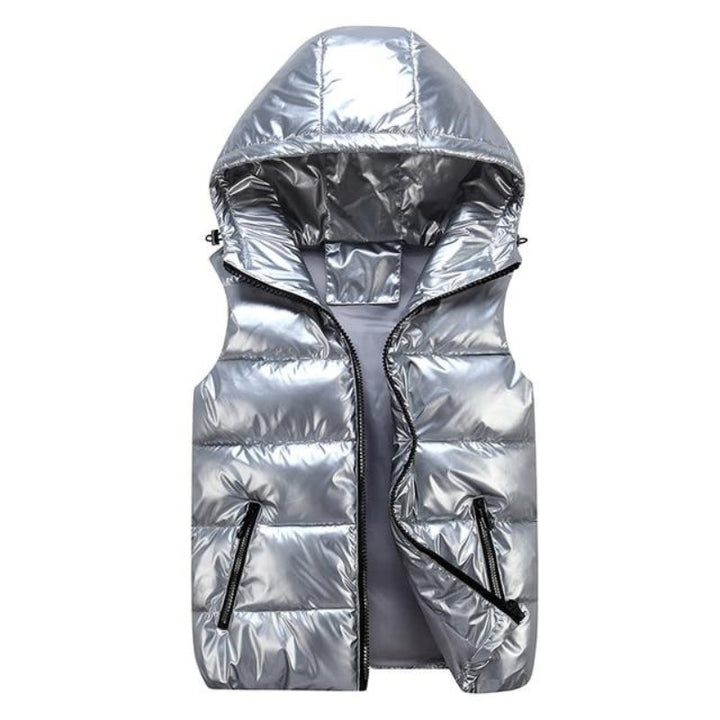 Sleeveless Hooded Zip-Up Jacket - Silver