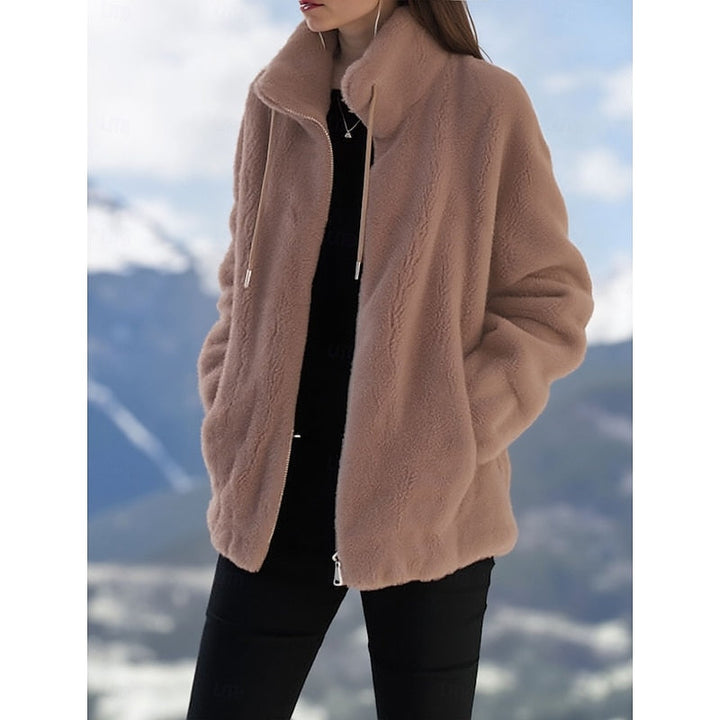 Manteau zippé en polaire pour femme, avec col montant et poches