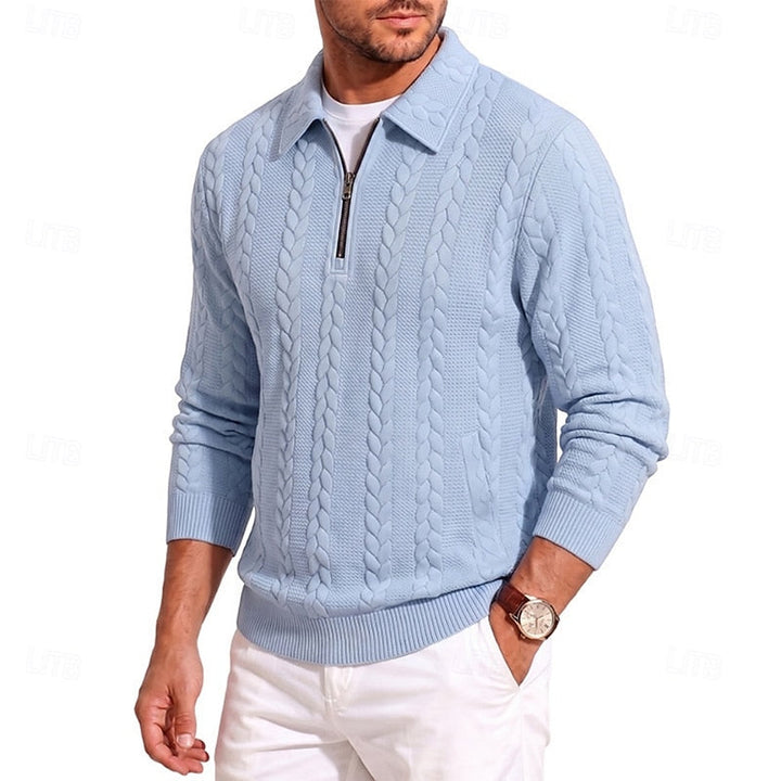 Men's Cable Knit Quarter-Zip Jumper with Collar