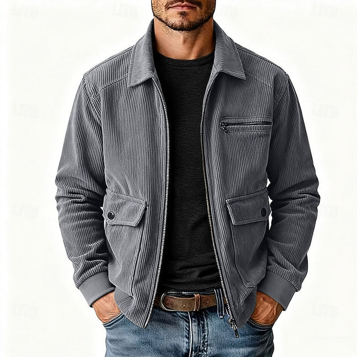 Men's Corduroy Zip-Up Jacket with Flap Pockets