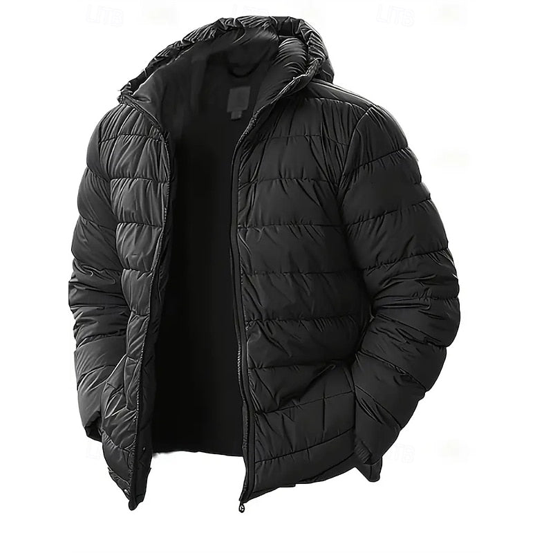 Men's Quilted Hooded Puffer Jacket with Lightweight Insulation