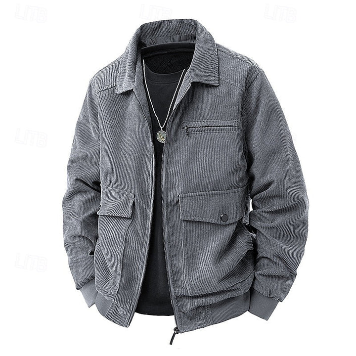 Men's Corduroy Zip-Up Jacket with Flap Pockets