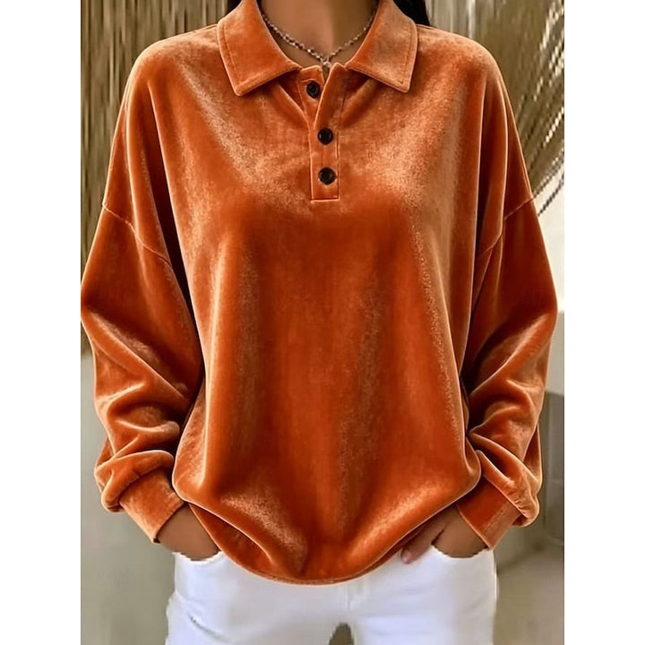 Women's Velvet Collared Top with Button Placket