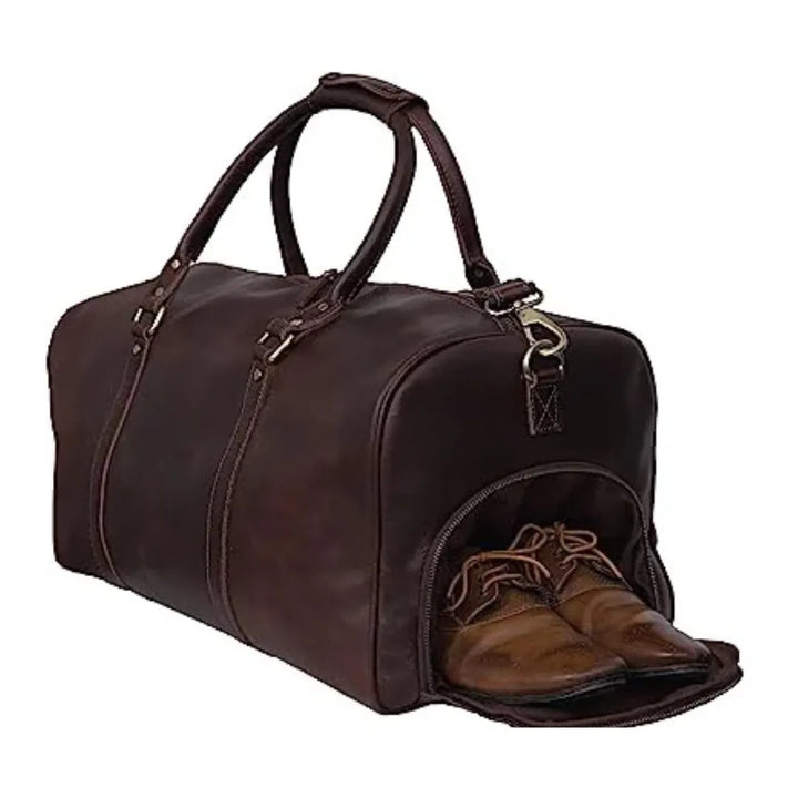 Men's Leather Duffel Weekend Bag with Shoulder Strap